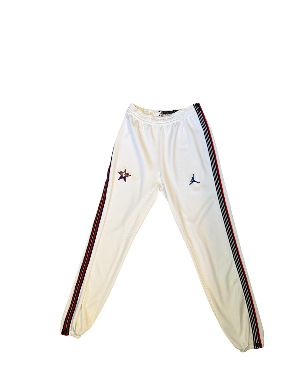 Jordan White NBA Dri-FIT Tear Away Pants with Red, Blue and Yellow Accents - Picture 3 of 10